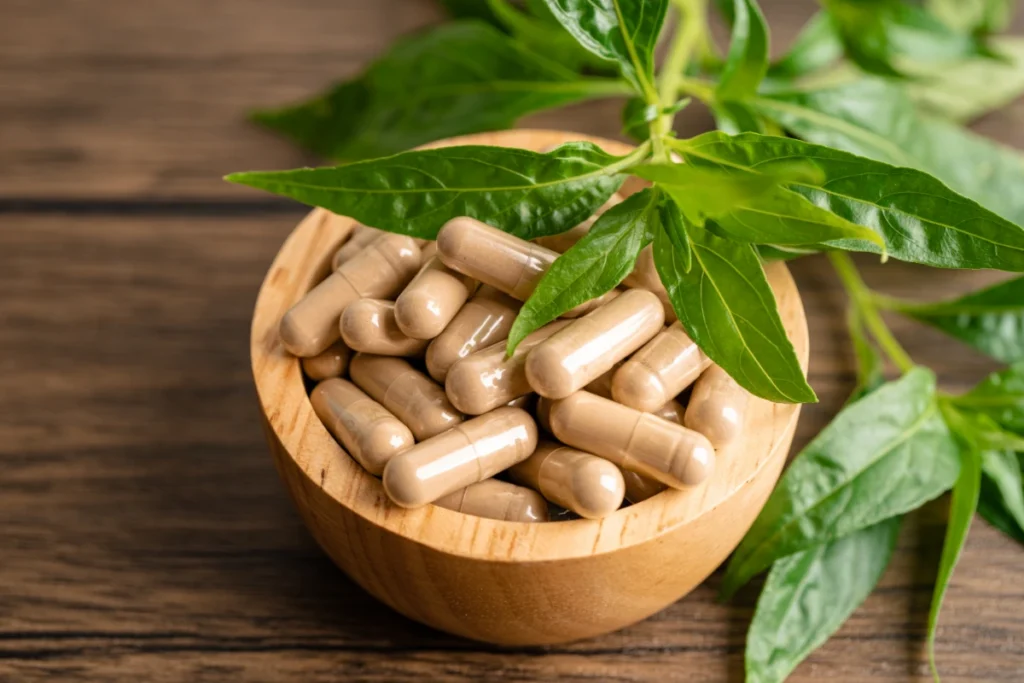 Plantas Medicinais: Benefícios, Como Usar e Onde Comprar. Um pote com capsulas com plantas medicinais.