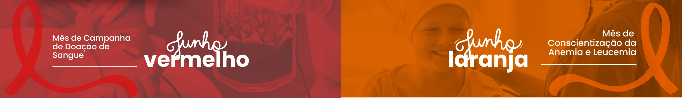 Campanha Banner Junho Vermelho e Laranja. Mês doação de Sangue e Conscientização da Anemia e Leucemia.